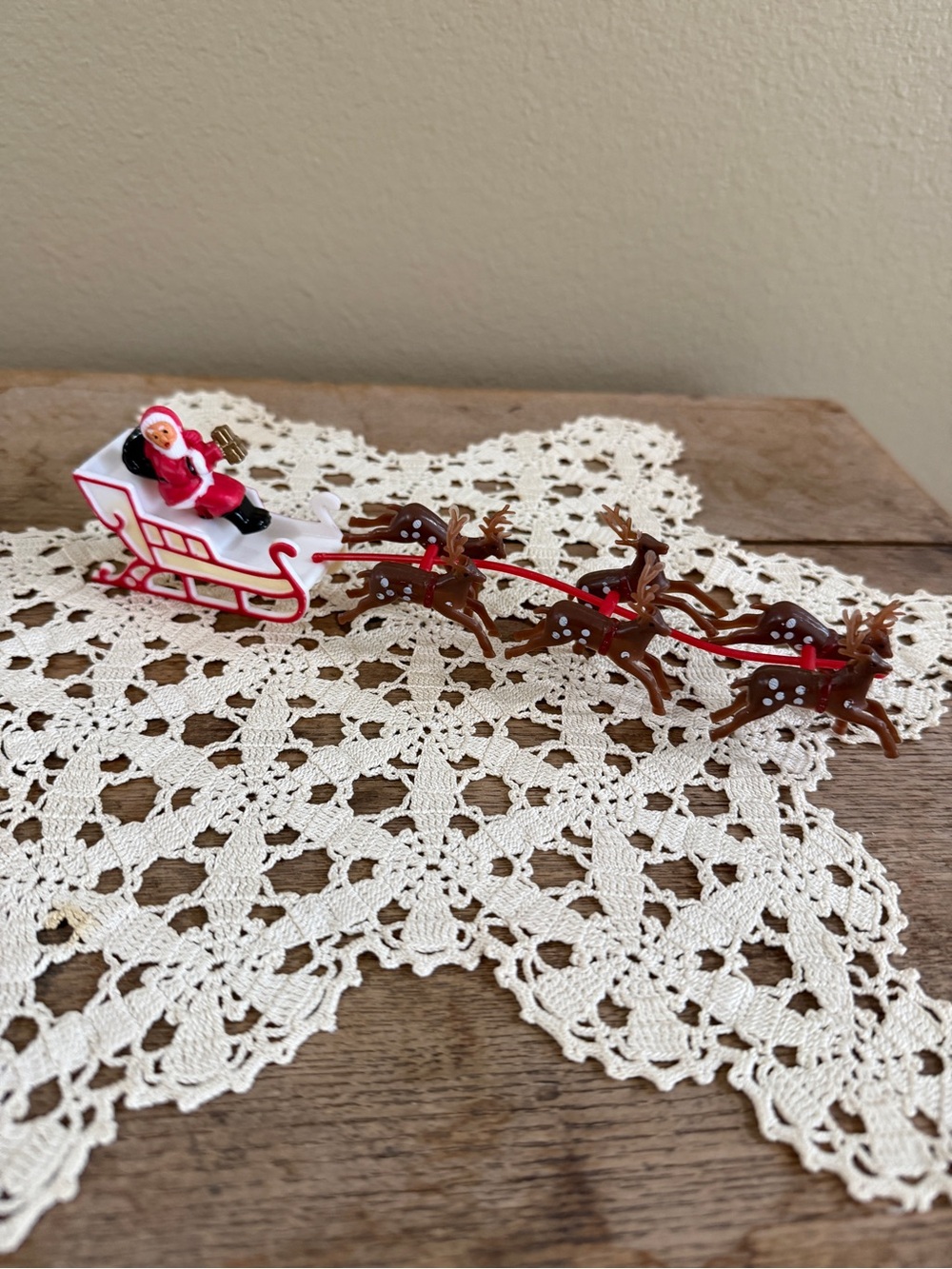 Vintage Santa Sleigh and Reindeer Holiday Figurine Cake Topper
